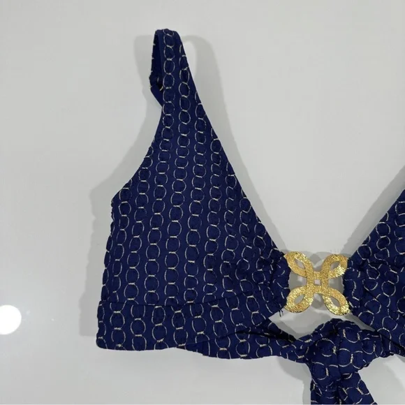 NEW $98 TRINA TURK ] 6 ] Adeline Metallic‎ Print Bikini Top in Blue & Gold - Picture 4 of 10